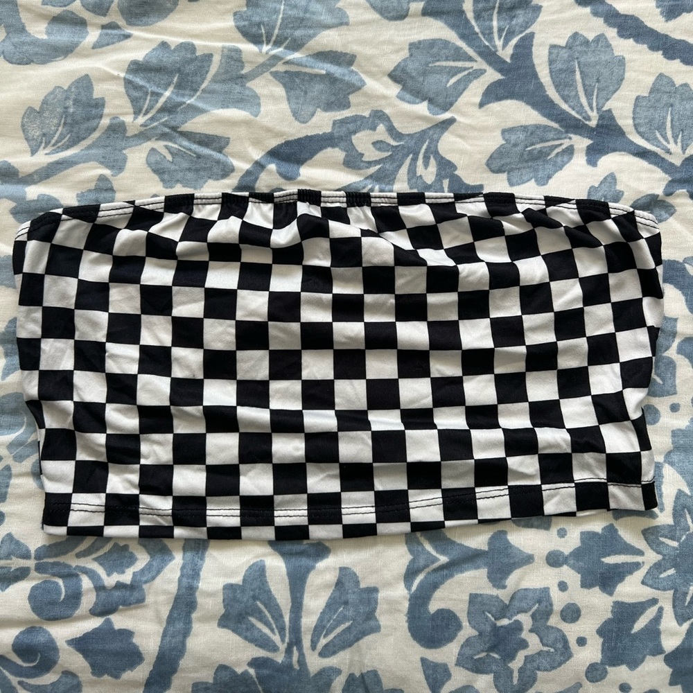 shein checkered black and white tube top